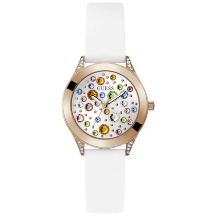 Guess Mini Wonderlust zegarek damski biały z kolorowymi kryształami GW0678L4