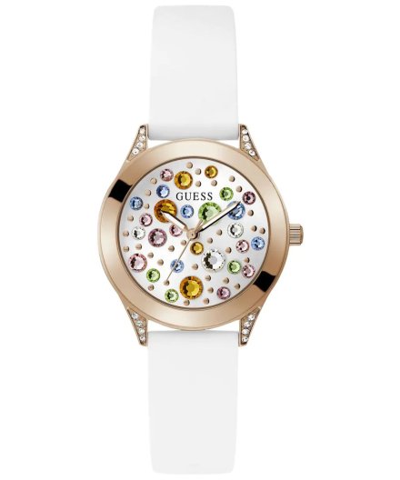 Guess Mini Wonderlust zegarek damski biały z kolorowymi kryształami GW0678L4