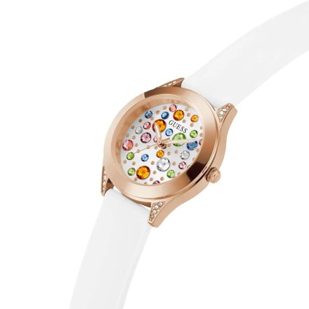 Guess Mini Wonderlust zegarek damski biały z kolorowymi kryształami GW0678L4