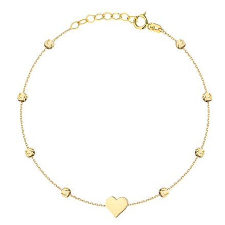 Delikatna złota bransoletka miłość serce diamentowane kulki • Złoto 585 1,01g