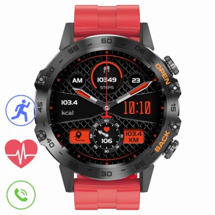 GRAVITY GT9-11 czarno-czerwony pasek silikon smartwatch męski z funkcją rozmowy