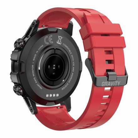 GRAVITY GT9-11 czarno-czerwony pasek silikon smartwatch męski z funkcją rozmowy