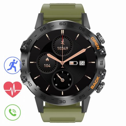 GRAVITY GT9-12 czarno-zielony pasek silikon smartwatch męski z funkcją rozmowy