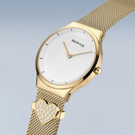 Złoty zegarek damski Bering Classic Valentines Day z sercem 12131-339-GWP