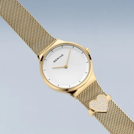 Złoty zegarek damski Bering Classic Valentines Day z sercem 12131-339-GWP