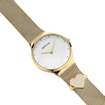 Złoty zegarek damski Bering Classic Valentines Day z sercem 12131-339-GWP
