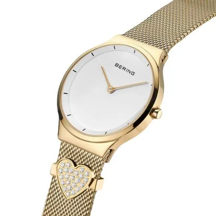Złoty zegarek damski Bering Classic Valentines Day z sercem 12131-339-GWP