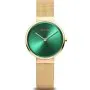 Złoty zegarek damski Bering Classic z zieloną tarczą 14531-338