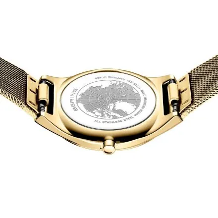 Złoty elegancki zegarek damski Bering Classic Sapphire 18729-330 z kryształkami