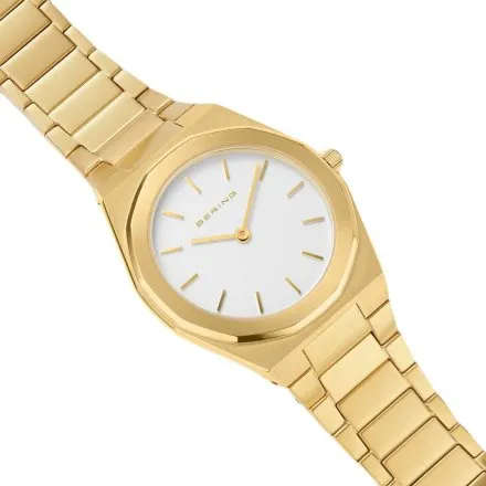 Złoty elegancki zegarek damski Bering Classic Sapphire 19632-730