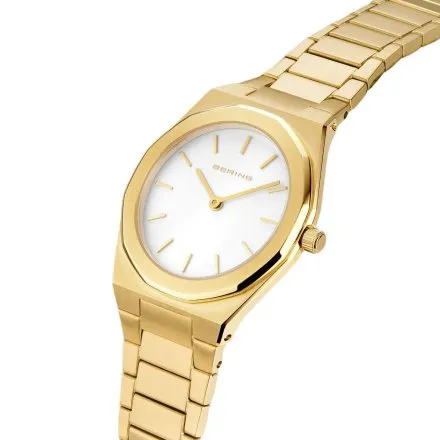 Złoty elegancki zegarek damski Bering Classic Sapphire 19632-730