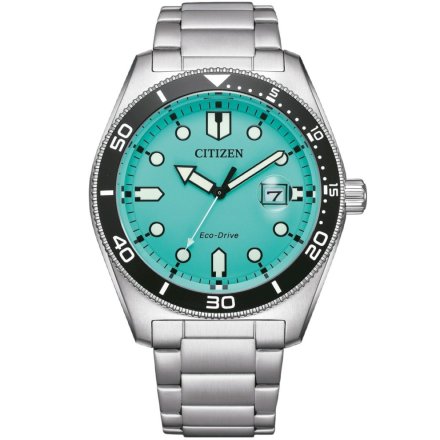 Srebrny zegarek męski Citizen Eco Drive AW1760-81W z niebieską tarczą Tiffany Blue