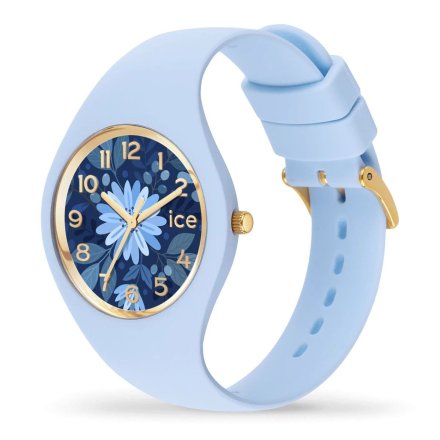 Błękitny zegarek Ice-Watch S Flower Water Blue 021733 z kwiatami na tarczy