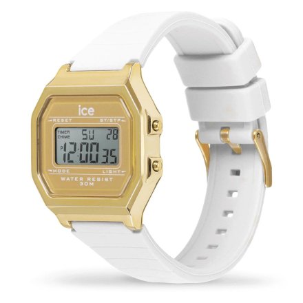 Złoty zegarek elektroniczny Ice-Watch DIGIT RETRO 022049 z białym paskiem