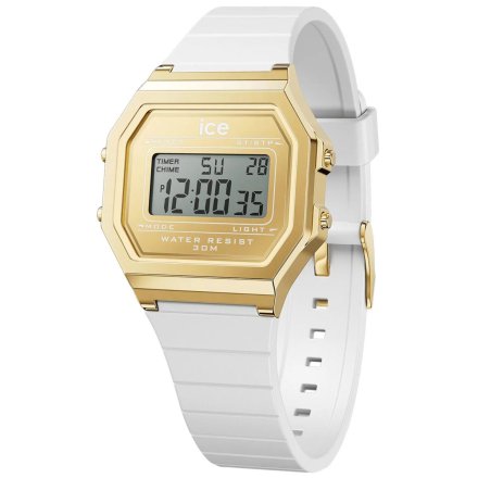 Złoty zegarek elektroniczny Ice-Watch DIGIT RETRO 022049 z białym paskiem