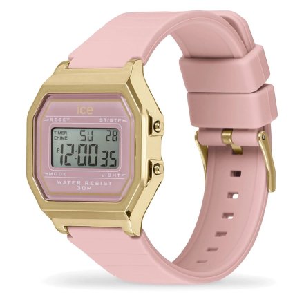 Złoty zegarek elektroniczny Ice-Watch DIGIT RETRO 022056 z różowym paskiem