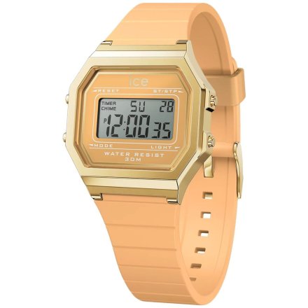 Złoty zegarek elektroniczny Ice-Watch DIGIT RETRO 022057 z pomarańczowym paskiem