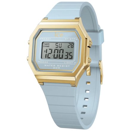 Złoty zegarek elektroniczny Ice-Watch DIGIT RETRO 022058 z błękitnym paskiem