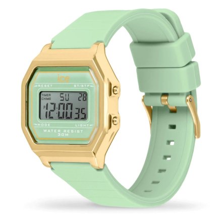 Złoty zegarek elektroniczny Ice-Watch DIGIT RETRO 022060 z zielonym paskiem