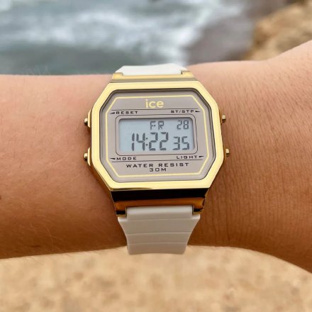 Złoty zegarek elektroniczny Ice-Watch DIGIT RETRO 022062 z beżowym paskiem