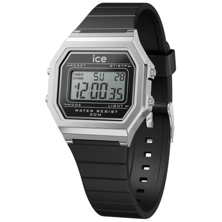 Srebrny zegarek elektroniczny Ice-Watch DIGIT RETRO 022063 z czarnym paskiem