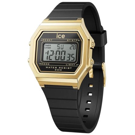 Złoty zegarek elektroniczny Ice-Watch DIGIT RETRO 022064 z czarnym paskiem