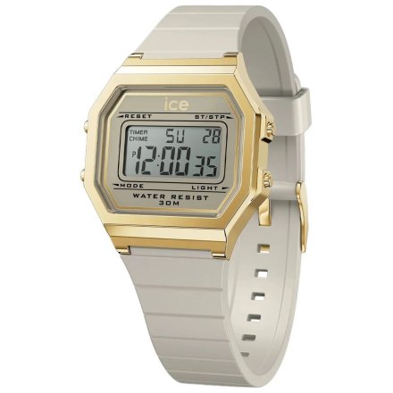 Złoty zegarek elektroniczny Ice-Watch DIGIT RETRO 022066 z szarym paskiem