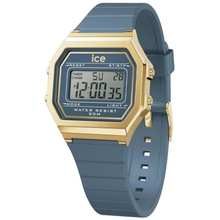 Złoty zegarek elektroniczny Ice-Watch DIGIT RETRO 022067 z granatowym paskiem