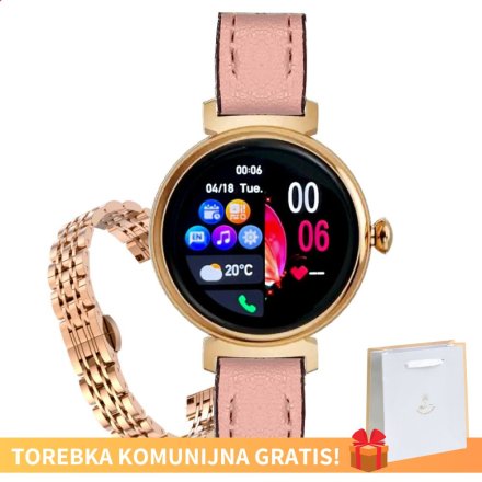 Smartwatch na Komunię dla dziewczynki różowy pasek + bransoletka