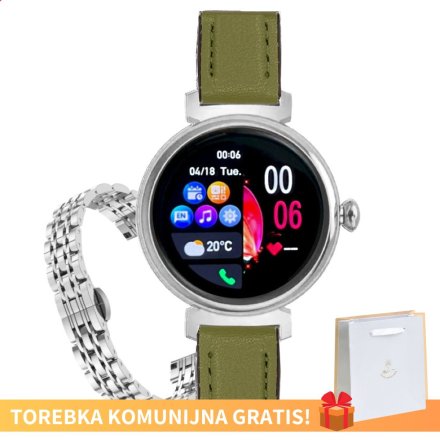 Smartwatch na Komunię dla dziewczynki zielony pasek + bransoletka