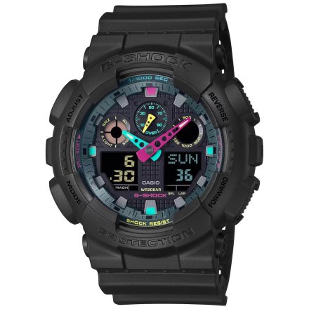 Czarny zegarek Casio G-Shock GA-100MF-1AER z fluorescencyjnymi elementami