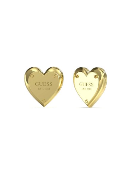 Złote kolczyki serca logowane Guess ALL YOU NEED IS LOVE JUBE04209JW-YG