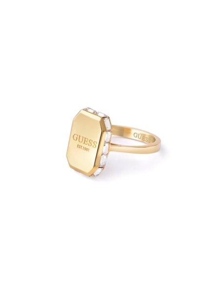 Złoty pierścionek z logo i kryształkami HASHTAG GUESS r. 16