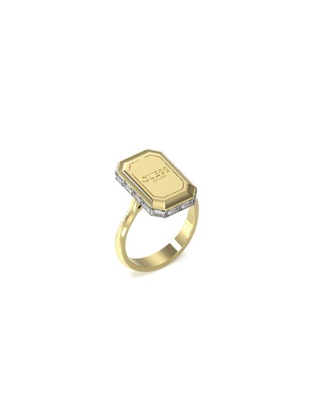 Złoty pierścionek Guess HASHTAG GUESS geometryczny z kryształami r. 16