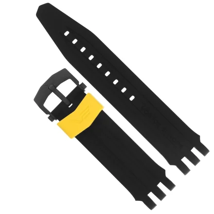 Pasek do zegarka Vostok Europe Pasek Energia 3 - Silikon (H704/H705) czarny z żółtą szlufką i czarną klamrą