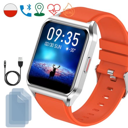 Smartwatch Rubicon Trend pomarańczowy + ochrona ekranu
