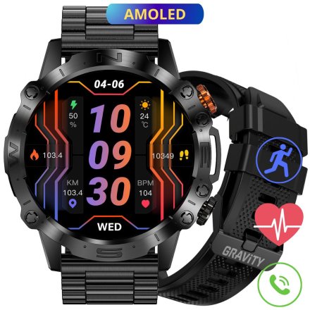 GRAVITY GT20-1 czarny smartwatch męski z funkcją rozmowy • BRANSOLETA + PASEK