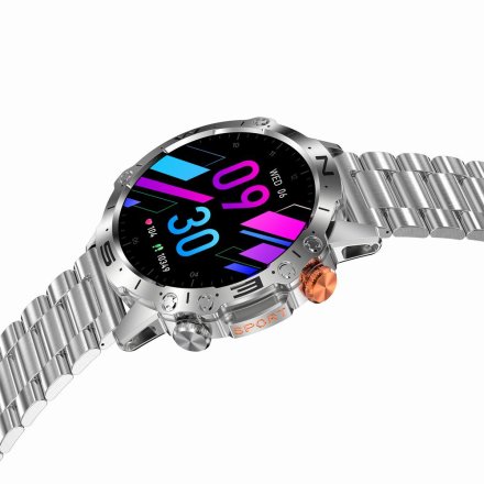 GRAVITY GT20-2 srebrny pasek silikon + bransoleta smartwatch męski z funkcją rozmowy