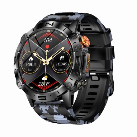 GRAVITY GT20-5 czarny moro wojskowy smartwatch męski z funkcją rozmowy • DWA PASKI