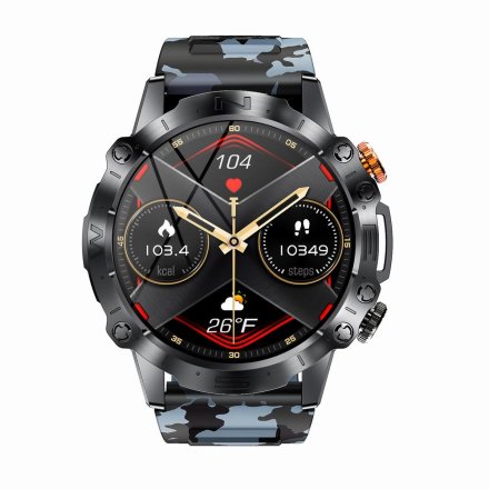 GRAVITY GT20-5 czarny moro wojskowy smartwatch męski z funkcją rozmowy • DWA PASKI