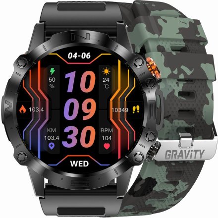 GRAVITY GT20-6 moro wojskowy smartwatch męski z funkcją rozmowy • DWA PASKI