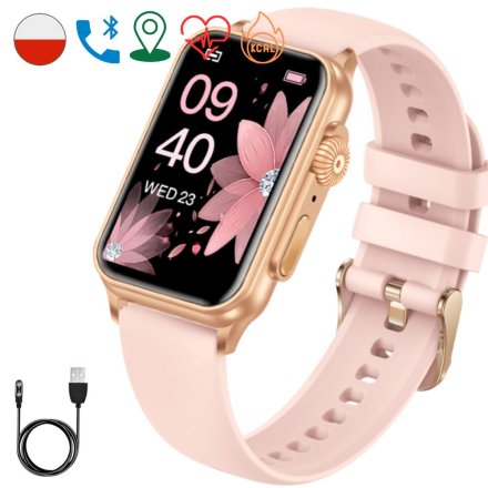Smartwatch Rubicon Mini różowa opaska z funkcją rozmowy
