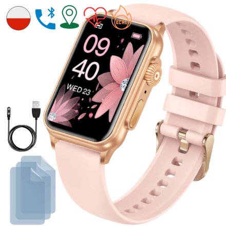 Smartwatch Rubicon Mini różowa opaska + ochrona ekranu