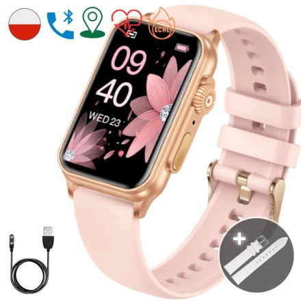 Smartwatch Rubicon Mini różowa opaska + biały pasek