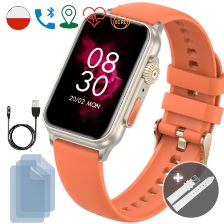 Smartwatch Rubicon Mini pomarańczowa opaska + biały pasek + ochrona ekranu