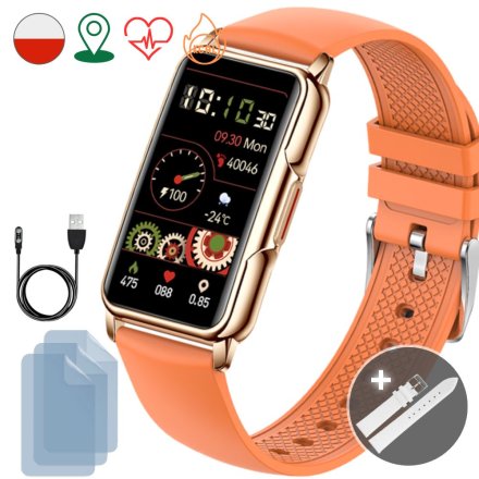 Smartwatch Rubicon Ola pomarańczowy + biały pasek+ ochrona ekranu