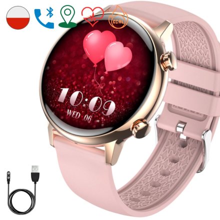 Smartwatch damski Rubicon Love różowy z funkcją rozmowy