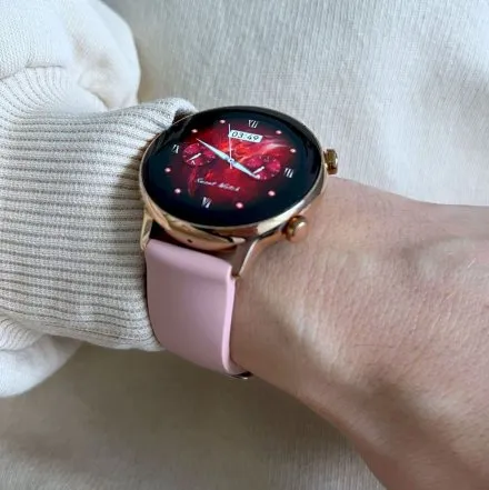 Smartwatch damski Rubicon Love Amoled różowy + ochrona ekranu