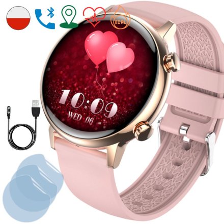 Smartwatch damski Rubicon Love Amoled różowy + ochrona ekranu
