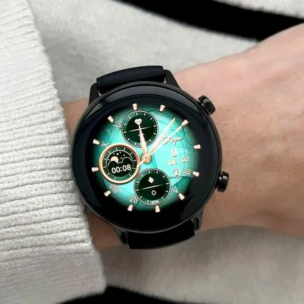 Smartwatch damski Rubicon Love Amoled czarny + ochrona ekranu